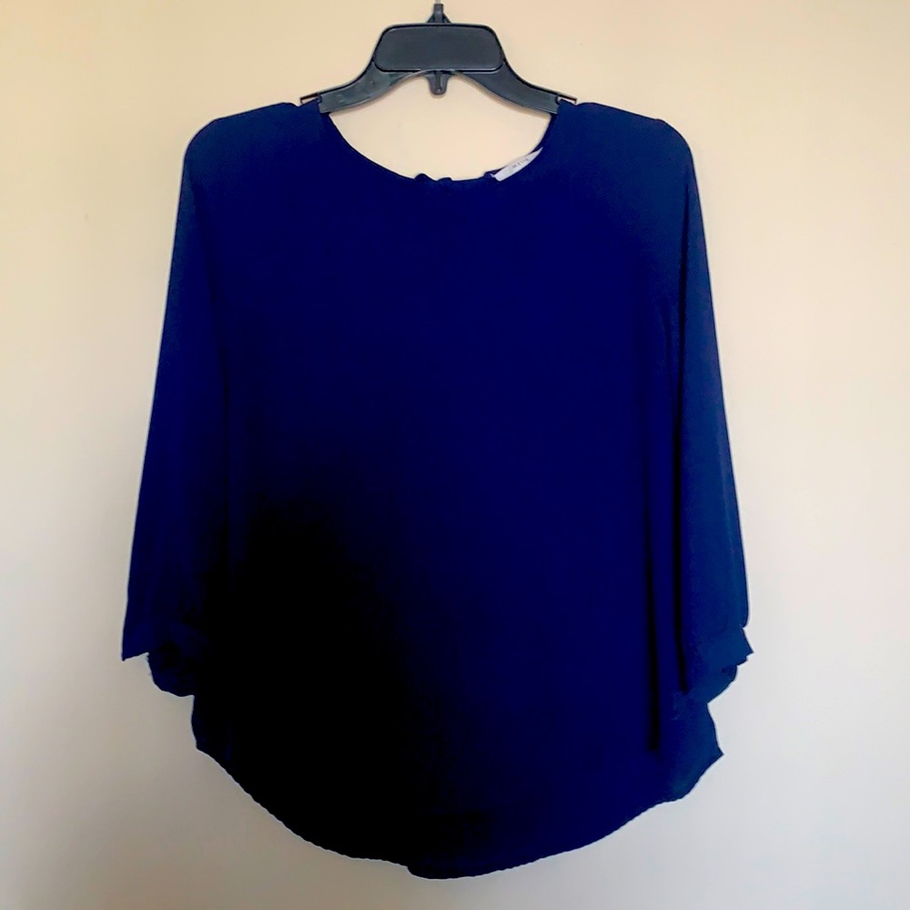 Large Navy Blue Blouse with back Tie